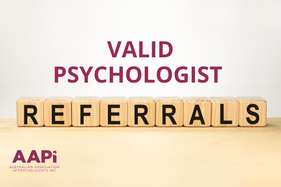 wooden blocks in a row spelling our referrals, with text above that reads valid psychologist